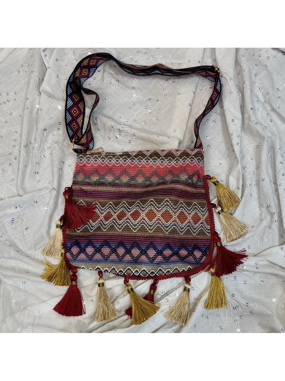 *New* Boho Embroidered Crossbody Bag with Tassels – Festival Ready!